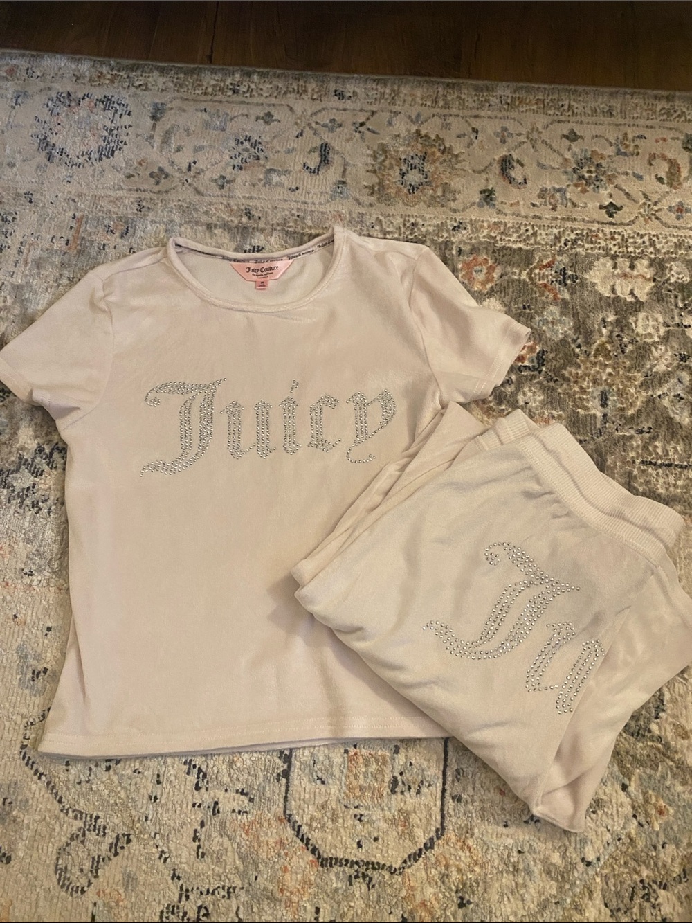 Juicy Couture Pale Blush Rhinestone Logo Tee & Shorts Set